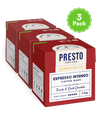 Presto Coffee Espresso Intenso, 3 pack, barista grade, dark roast coffee bags, treacle and dark chocolate tasting notes.