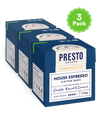 Presto Coffee 3 Pack, House Espresso Coffee Bags, Barista Grade, Dark Roast, Chocolate Peanut Caramel Tasting Notes