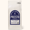 Presto Coffee House Espresso, 1kg bag, medium roast coffee beans, smooth and chocolaty flavor, consciously uncomplicated branding, eco-friendly packaging.