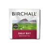 Birchall Great Rift Breakfast Tea packaging, featuring scenic landscape with mountains, award-winning label, traditional family tea brand established in 1872.