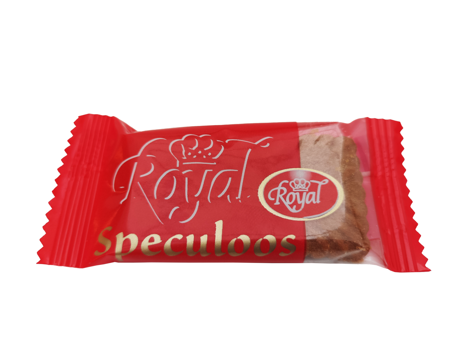 Red package of Royal Speculoos cookie with gold lettering and crown logo.